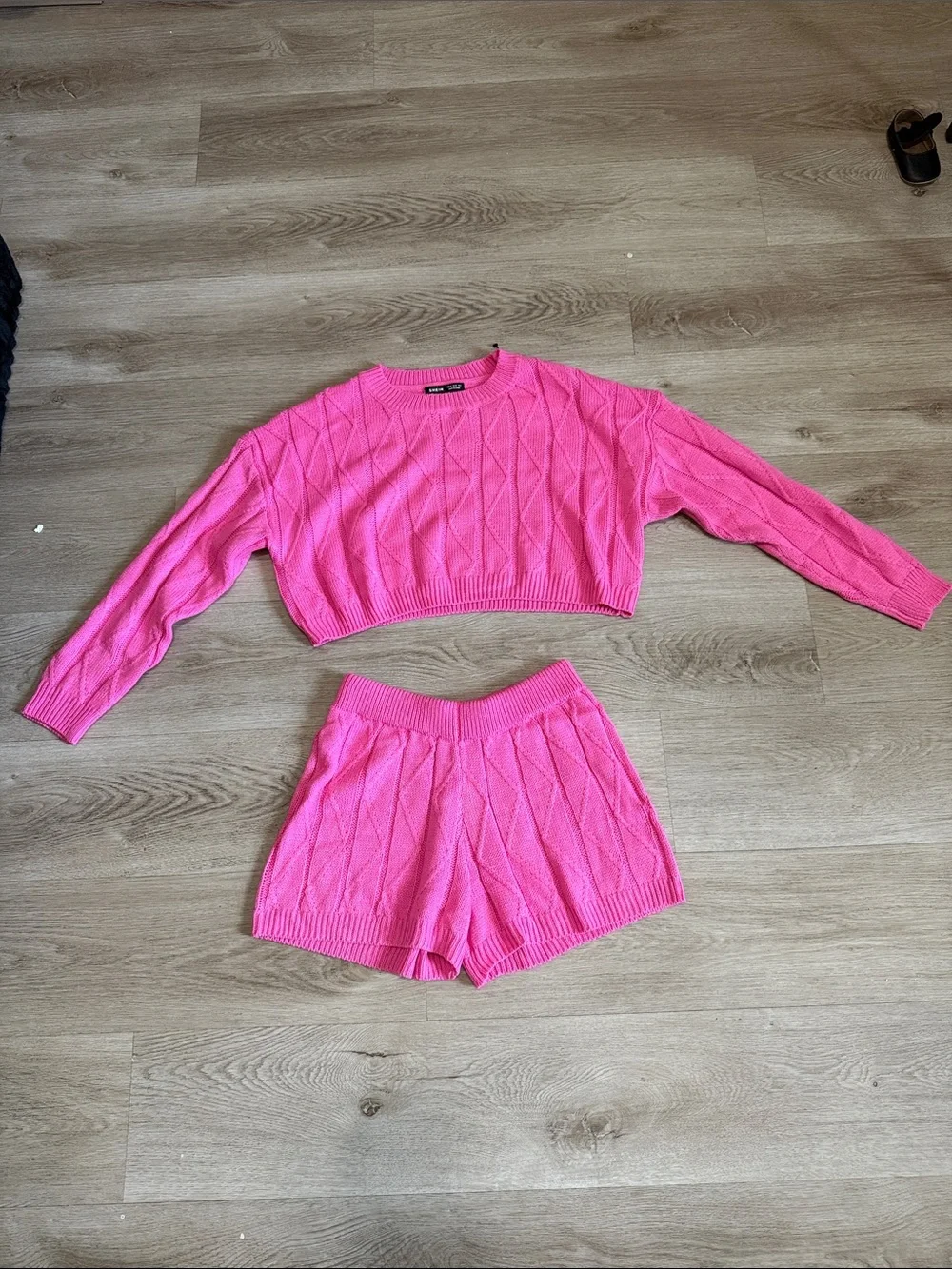 SHEIN Pink Cable Knit Women's Sweater and shorts set
